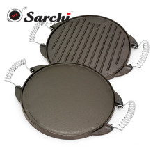 Reversible Cast Iron Round Griddle with Removable Cool-Touch Handles